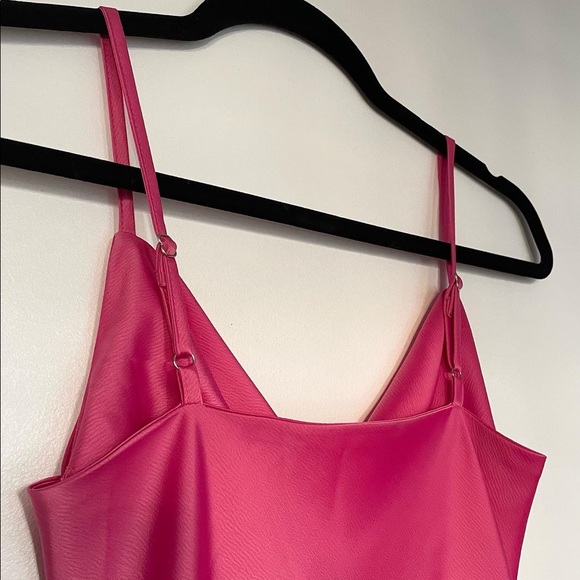 Fuchsia Satin Slip Midi Dress - Picture 3 of 10